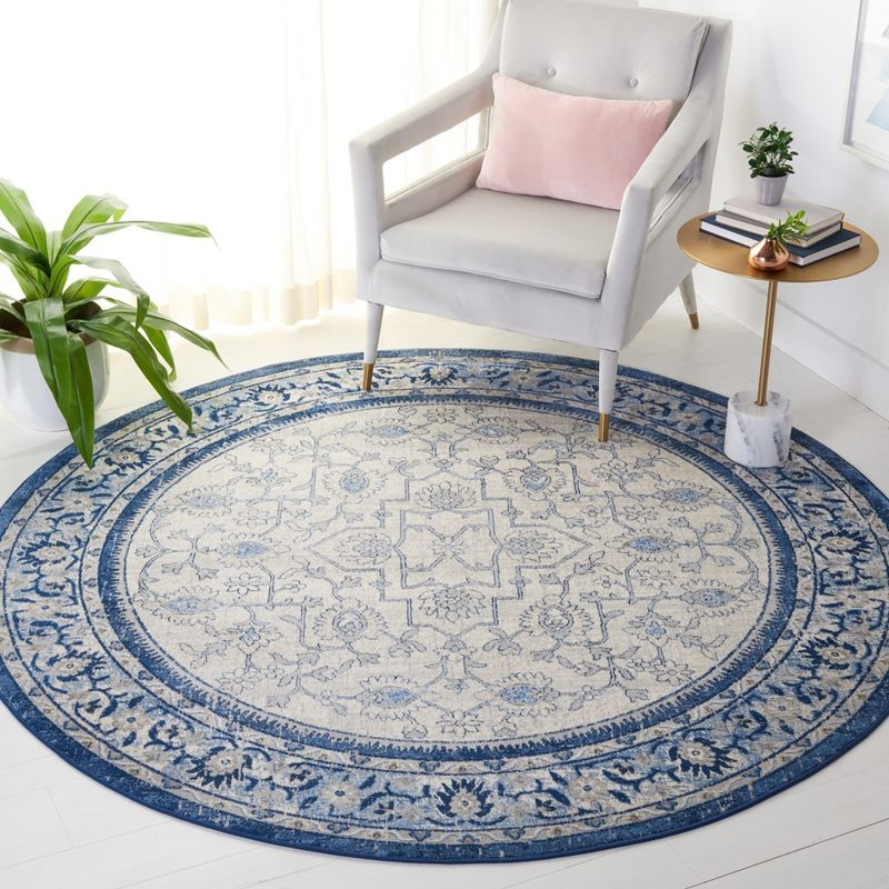 Brentwood BNT853 Power Loomed Indoor Area Rug - Blue/Ivory - 6'7" Round - Safavieh