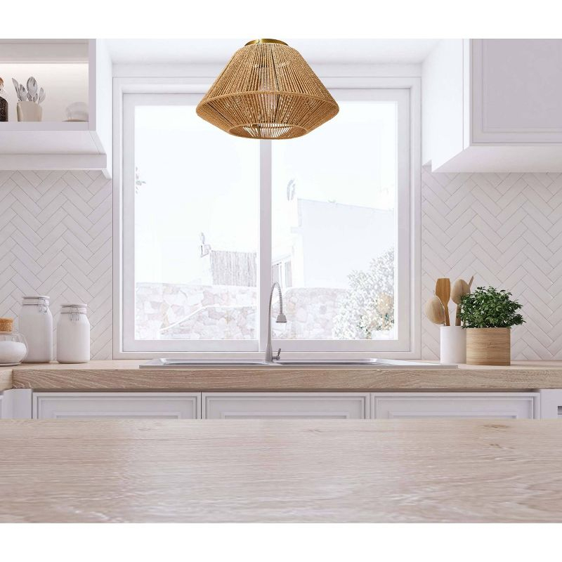 Storied Home Coastal Ceiling Lamp with Shade Natural Paper Rope and Iron Base: Flush Mount, ETL & UL Listed