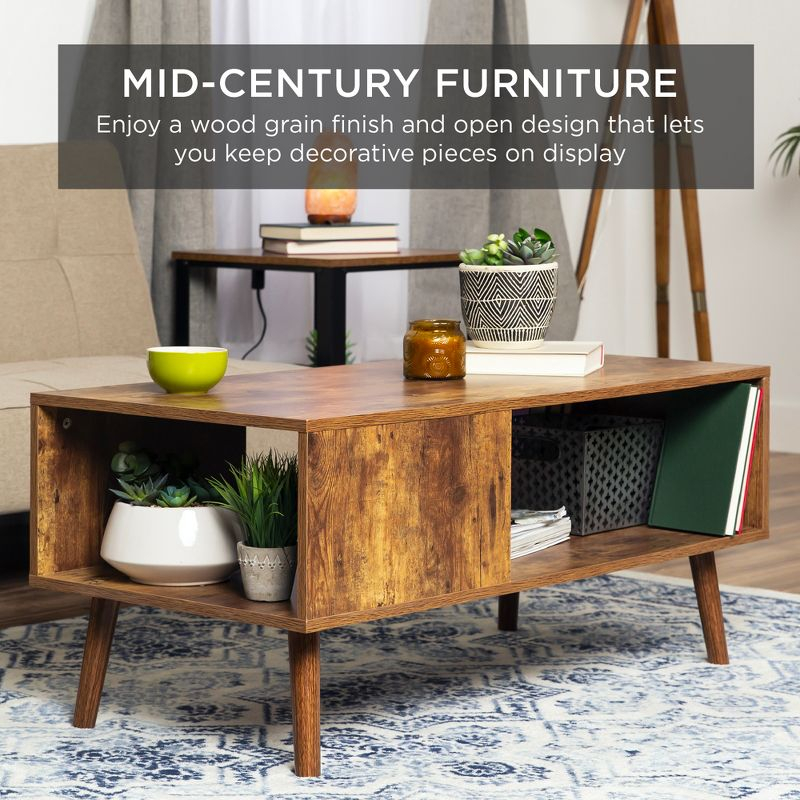 Best Choice Products Wooden Mid-Century Modern Coffee Accent Table Furniture w/ Open Storage Shelf - Brown