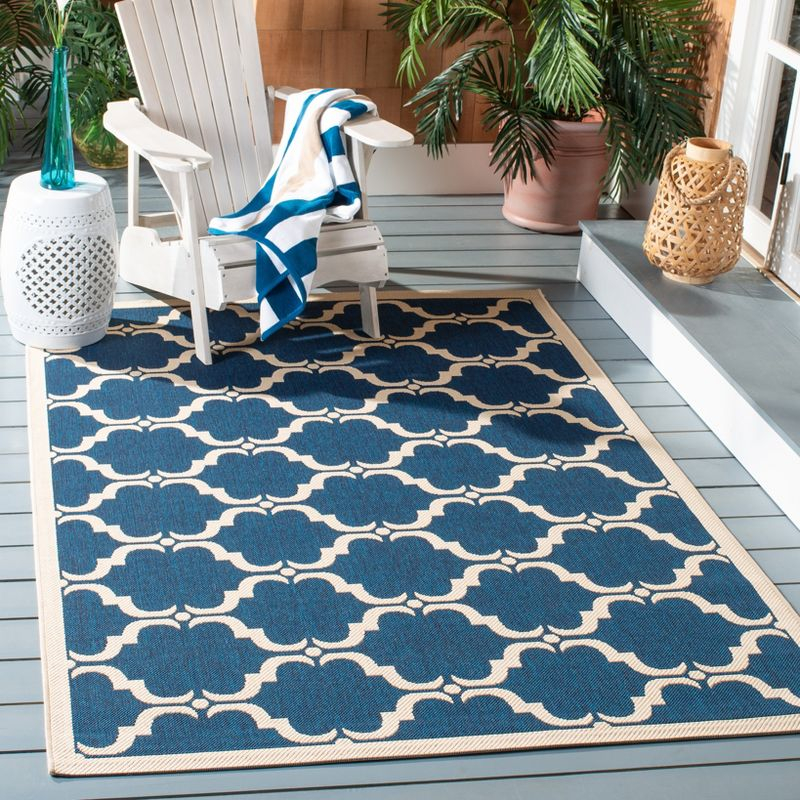 Courtyard CY6009 Power Loomed Indoor and Outdoor Area Rug - Navy/Beige - 5'3"x5'3" - Safavieh