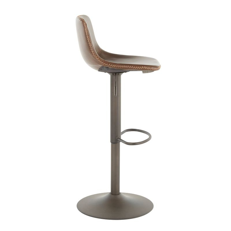 Set of 2 31.25" Duke Industrial Adjustable Height Barstools Antiqued Brown - LumiSource: Oval Back, Polyurethane Upholstery, Metal Legs