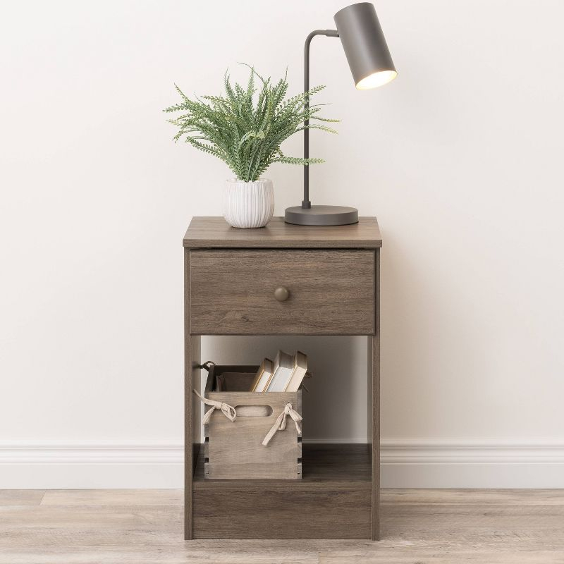 Astrid Drawer Nightstand Drifted Gray - Prepac: Open-Shelf Design, Solid Wood Knobs, Laminated Surface