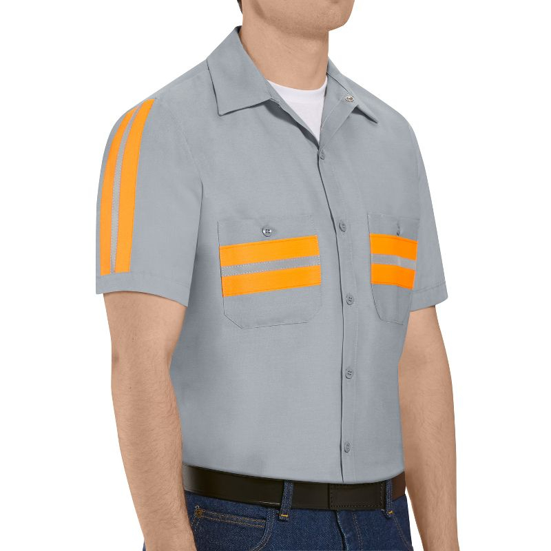 Red Kap Short Sleeve Enhanced Visibility Shirt, Grey Orange Visibility Trim - 3X Large