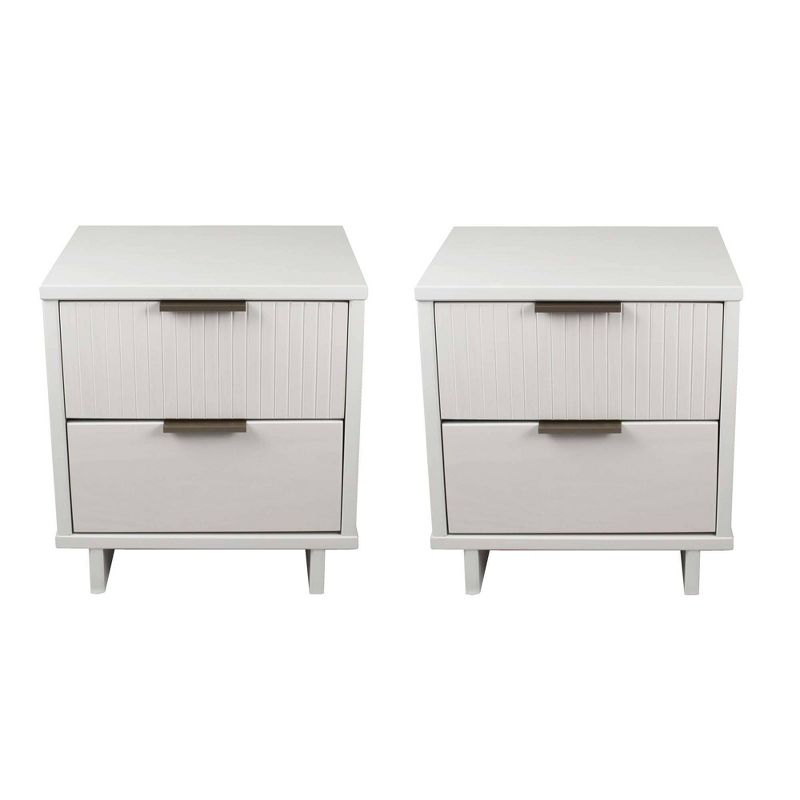 Manhattan Comfort Set of 2 Granville 2 Drawer Nightstands White: Modern Style, Pine Frame, Metal Glides, Includes Anti-Tip Hardware
