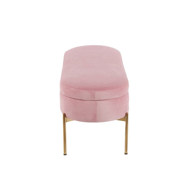48" Chloe Contemporary Upholstered Storage Bench Gold/Blush Pink - LumiSource: Velvet, Flip-Top Lid, Metal Base