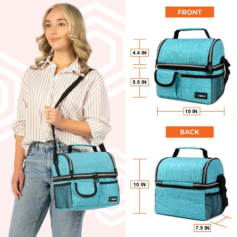 OPUX Insulated Dual Compartment Lunch Bag, Leakproof Soft Cooler Box Women Men Adult, Reusable Tote Pail Kids Boys Girls School (Heather Sea Blue)