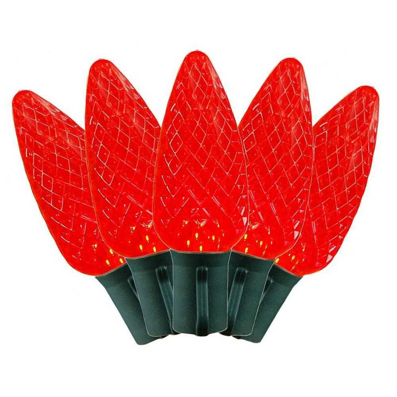 Novelty Lights LED Red C9 Faceted, Green Wire (25 Bulbs, 120 V)