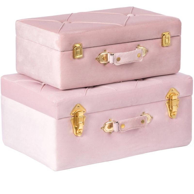Vintiquewise Decorative Tufted Velvet Suitcase Treasure Chest Set of 2, Pink
