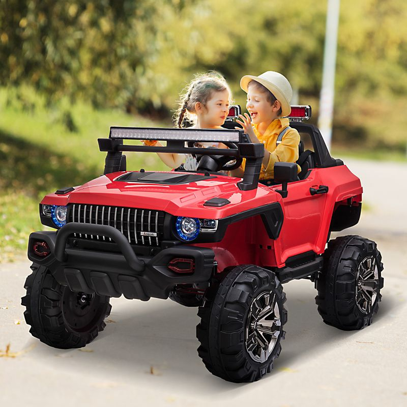 Aosom 12V Ride-on Truck with Remote Control, 2-Seater Battery-Operated Electric Car for Kids with Music, Red
