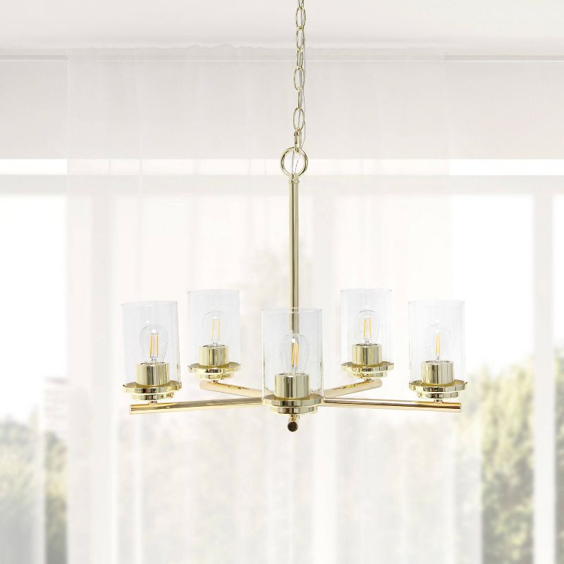 Lalia Home 5-Light 20.5" Classic Contemporary Clear Glass/Metal Hanging Pendant Gold : UL Listed, Adjustable Height