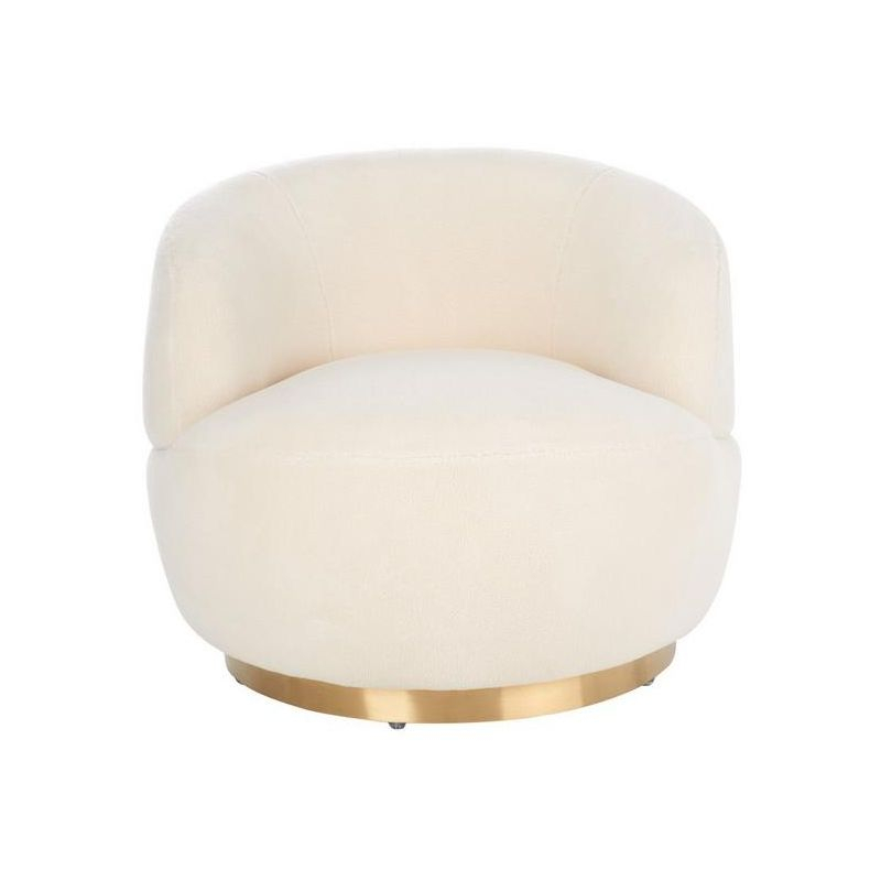Flynn Faux Lamb Wool Swivel Chair - SFV4739 - Ivory/Gold - Safavieh Couture