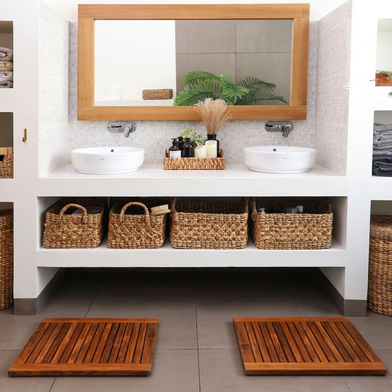 Nordic Teak 23.6" x 17.7" Oiled Shower and Bath Mat with Frame