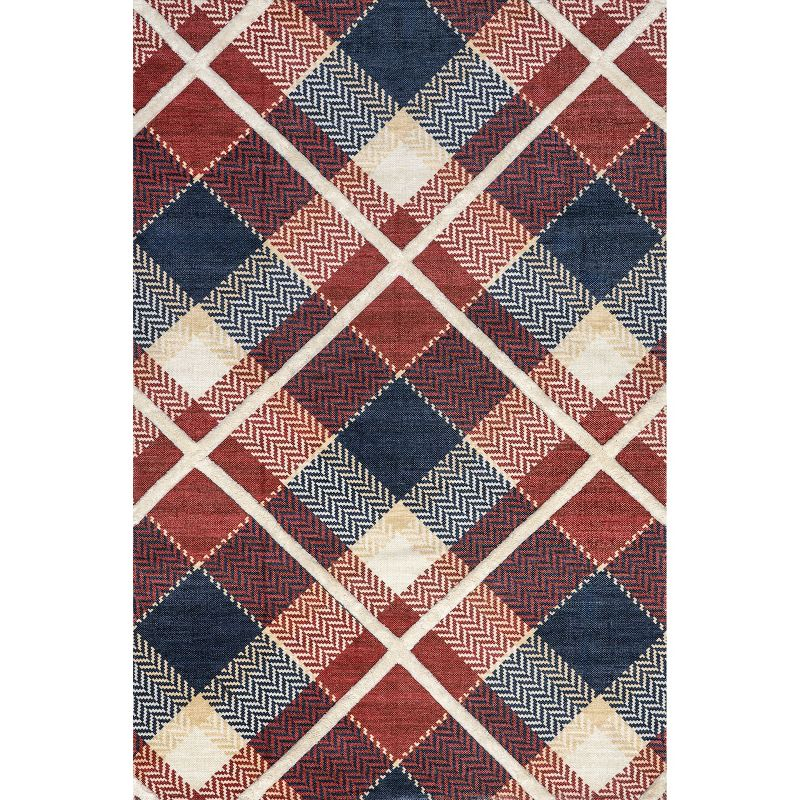 Nuloom Anastasia Plaid 9x12 Wool Indoor Area Rug for Living Room Bedroom Dining Room Kitchen, Red/Dark Blue