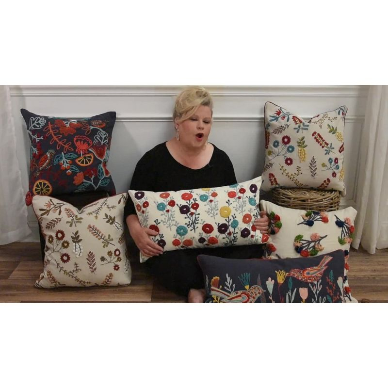 20"x20" Oversize Botanical Striped Square Throw Pillow Cover Light Blue - Rizzy Home: Cotton Canvas, Hidden Zipper, Pet Friendly