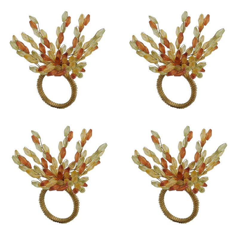 Saro Lifestyle Table Napkin Rings With Beaded Flower Design (Set of 4), Multi