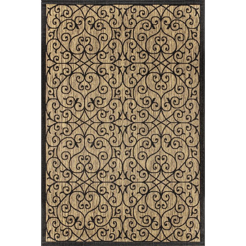 4'x6' Madrid Vintage Filigree Textured Weave Indoor/Outdoor Area Rug, Black/Khaki - JONATHAN Y