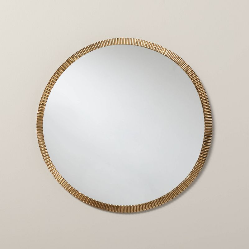 Pleated Brass Round Wall Mirror Antique Finish - Hearth & Hand™ with Magnolia