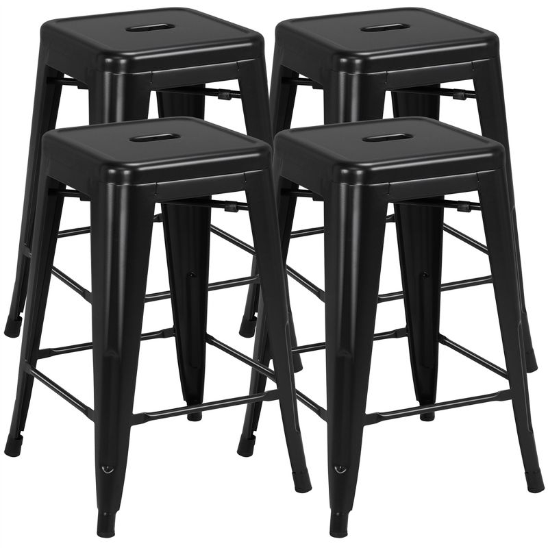 Yaheetech 24" Set of 4 Metal Counter Height Backless Stackable Bar Stools Indoor/Outdoor-Black