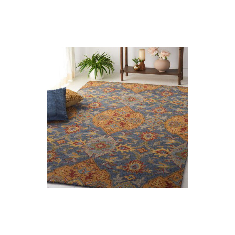 Heritage HG653 Handmade Area Rug - 4'x6' - Navy/Gold - Safavieh