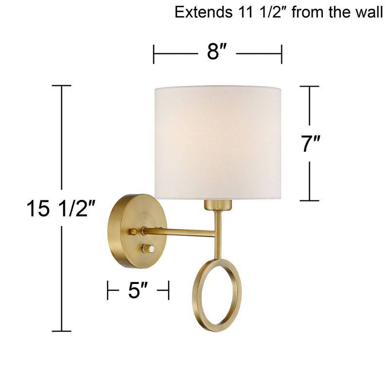 360 Lighting Amidon Modern Wall Lamp Warm Brass Metal Plug-in 8" Light Fixture White Fabric Drum Shade for Bedroom Reading Living Room House Home
