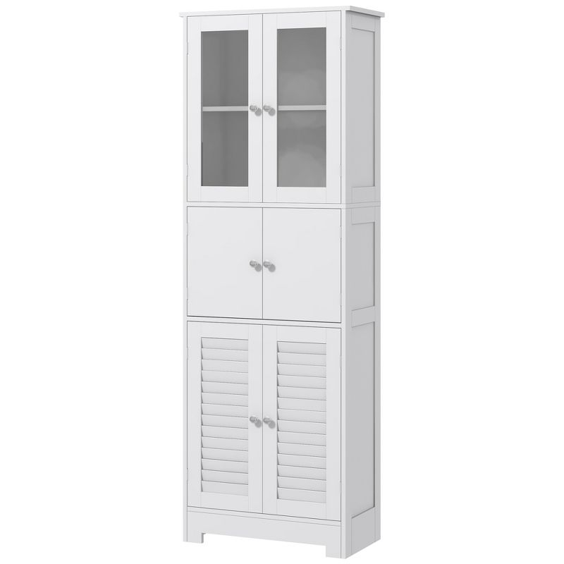 HOMCOM 67" Bathroom Cabinet with Glass/Louvred Doors, Tall Bathroom Storage Cabinet with Adjustable Shelf, White