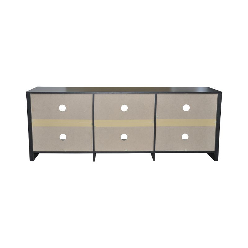 AndMakers 65 in. Modern Black Oak TV Stand For TVs Up To 62" With 6 Open Shelves, Modern Entertainment Center With Storage, TV Console Table
