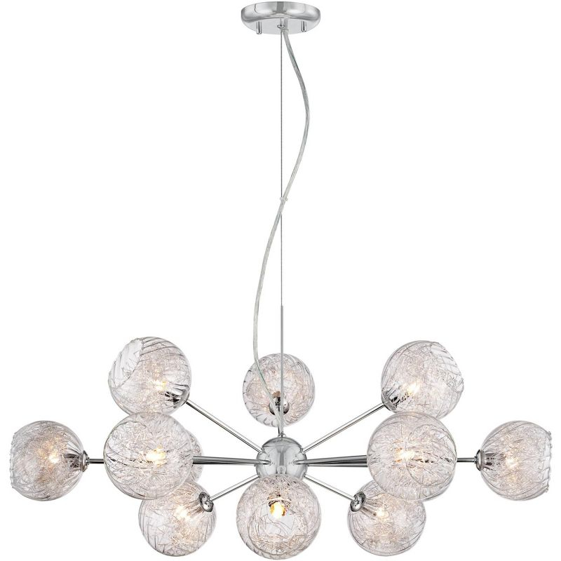 Possini Euro Design Wired Chrome Chandelier Lighting 32" Wide Modern Sputnik Art Glass 12-Light Fixture for Dining Room House Foyer Kitchen Island