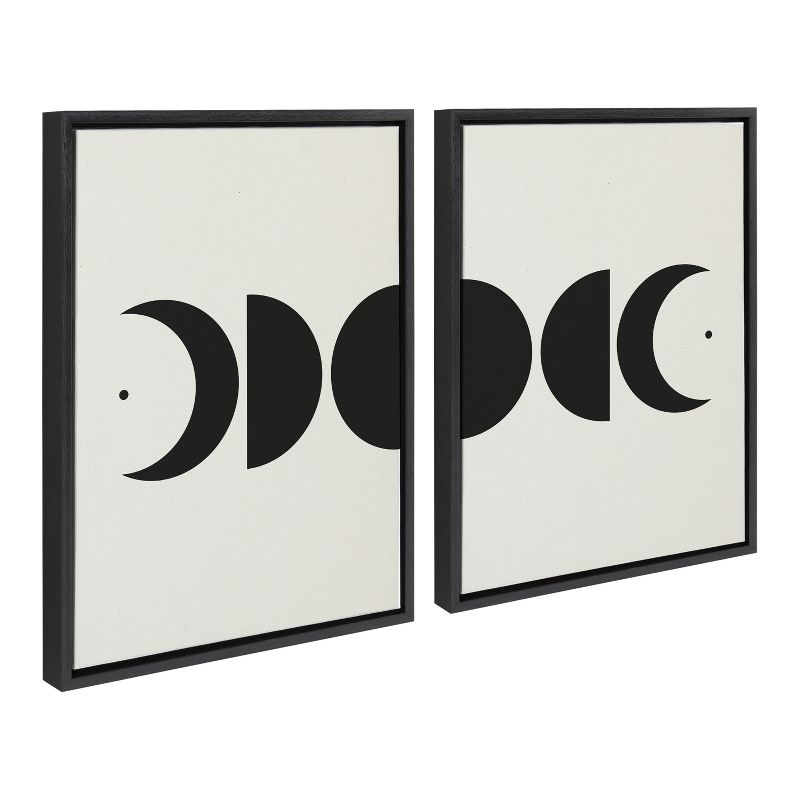 Kate and Laurel Sylvie Modern Geometric Moon Phases Framed Canvas Set by The Creative Bunch Studio, 2 Piece 18x24, Black