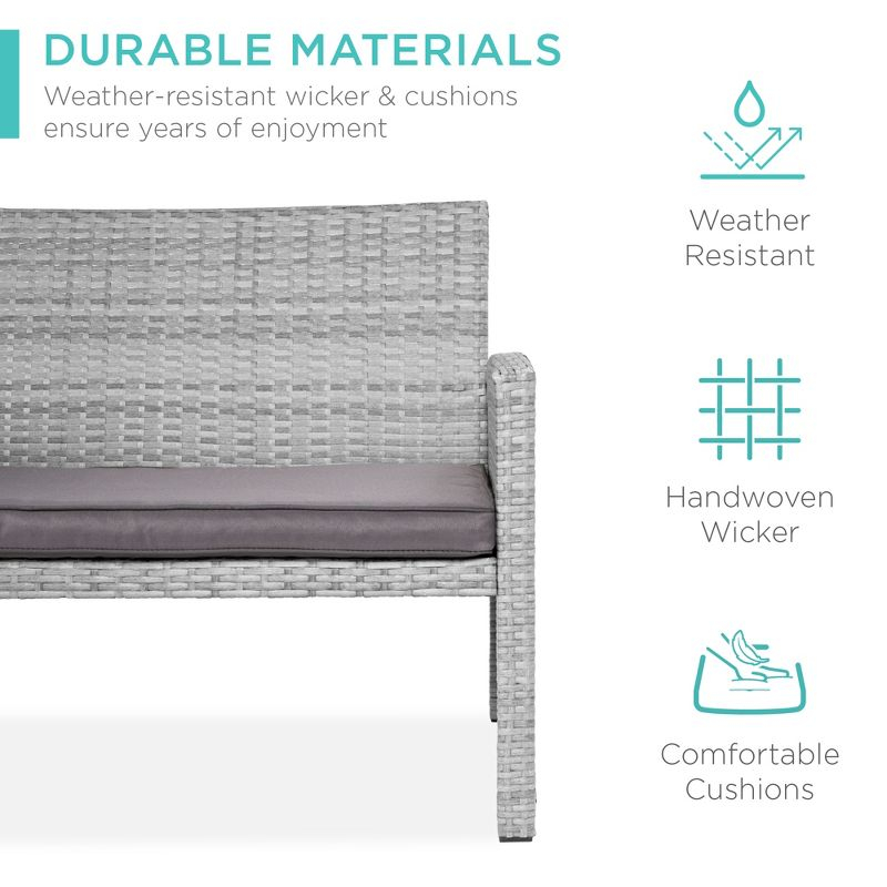 Best Choice Products 4-Piece Outdoor Wicker Patio Conversation Furniture Set w/ Table, Cushions - Gray/Gray