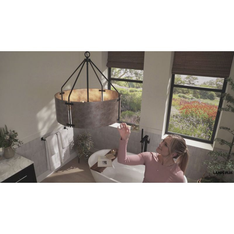 Possini Euro Design Julian 22" Farmhouse Rustic Industrial Pendant Chandelier Ceiling Light Fixture Dining Room Over Table Drum Silver Finish Metal