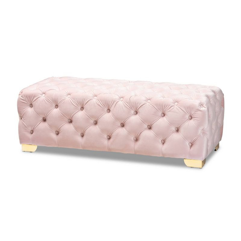 Baxton Studio Avara Velvet Button Tufted Bench Ottoman Pink: Modern Upholstered Rectangular Furniture