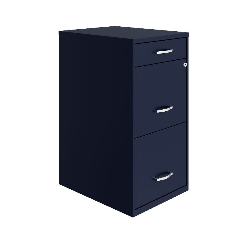 Space Solutions 18" Deep 3 Drawer Metal Organizer File Cabinet with Pencil Drawer Navy Blue: Office Storage, Steel Frame