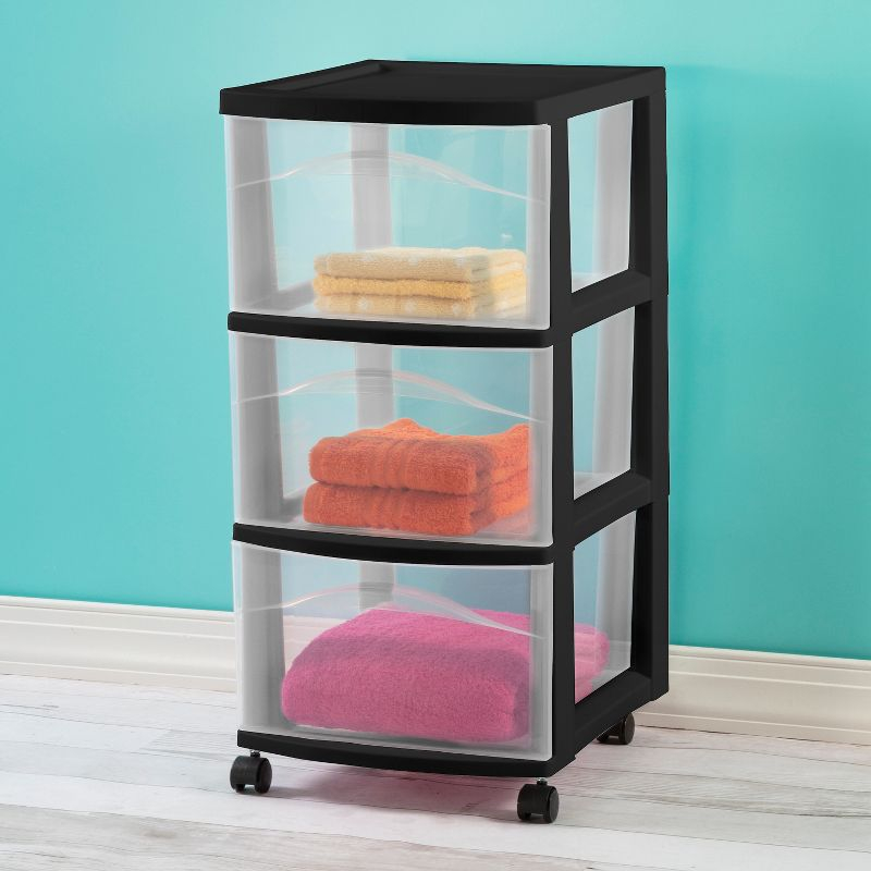 3 Drawer Medium Cart Black - Brightroom™: Plastic Storage Drawers with Casters, Portable Utility Storage, No Assembly Required
