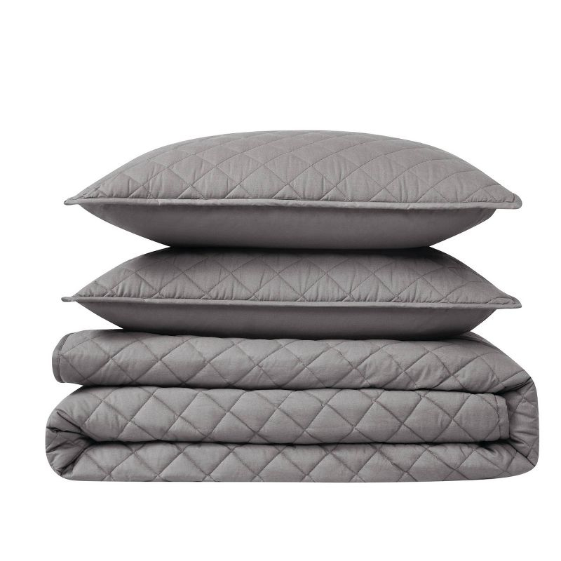 Cannon 2pc Twin/Twin Extra Long Percale Quilt Set Gray