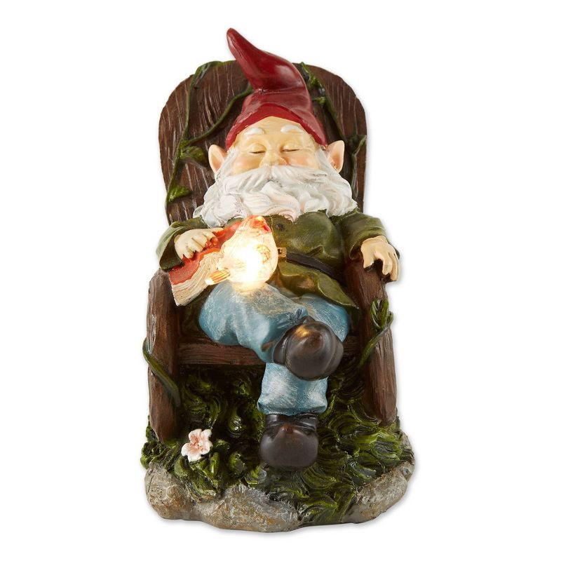 7.75" Polyresin Red Bird Rocking Chair Solar Garden Gnome - Zingz & Thingz: Outdoor Statue Decor, No Battery Required