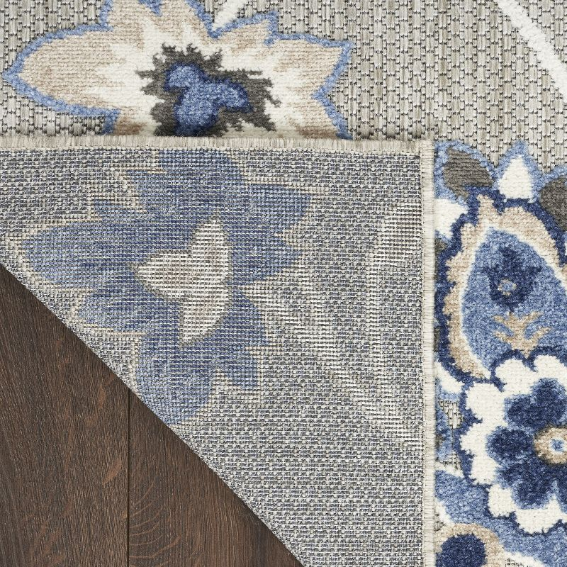 Nourison Aloha Floral Farmhouse Flatweave High-Low Indoor Outdoor Area Rug Blue Grey 7' x 10'