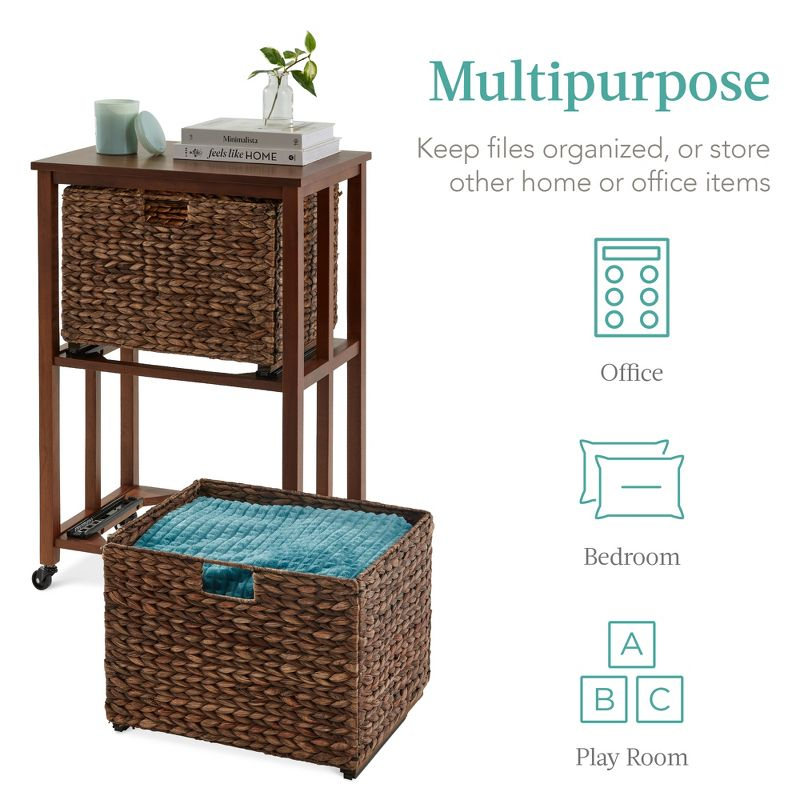 Best Choice Products Vertical Rolling File Cabinet for Home, Office w/ Rubberwood Frame, Locking Caster Wheels - Mocha