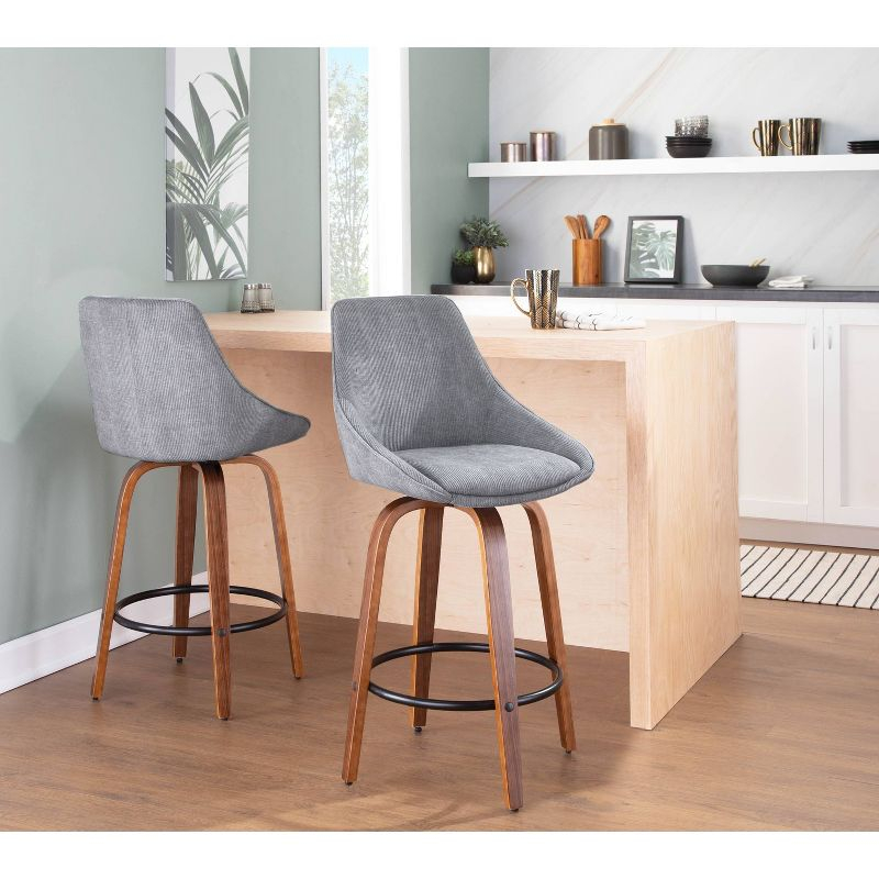 Set of 2 Diana Counter Height Barstools: Velvet Upholstery, Swivel, Wood Frame - LumiSource