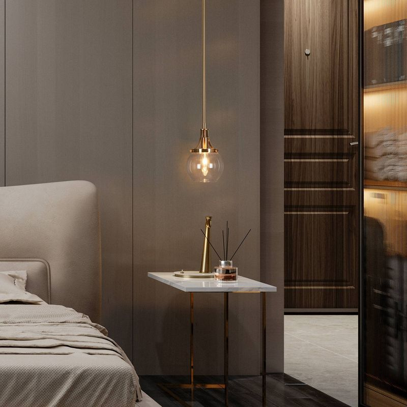 LNC Capensis 1-Light Matte Black and Polished Gold Clear Glass Globe LED Mini Indoor Kitchen Island Light: UL Listed, Adjustable Height