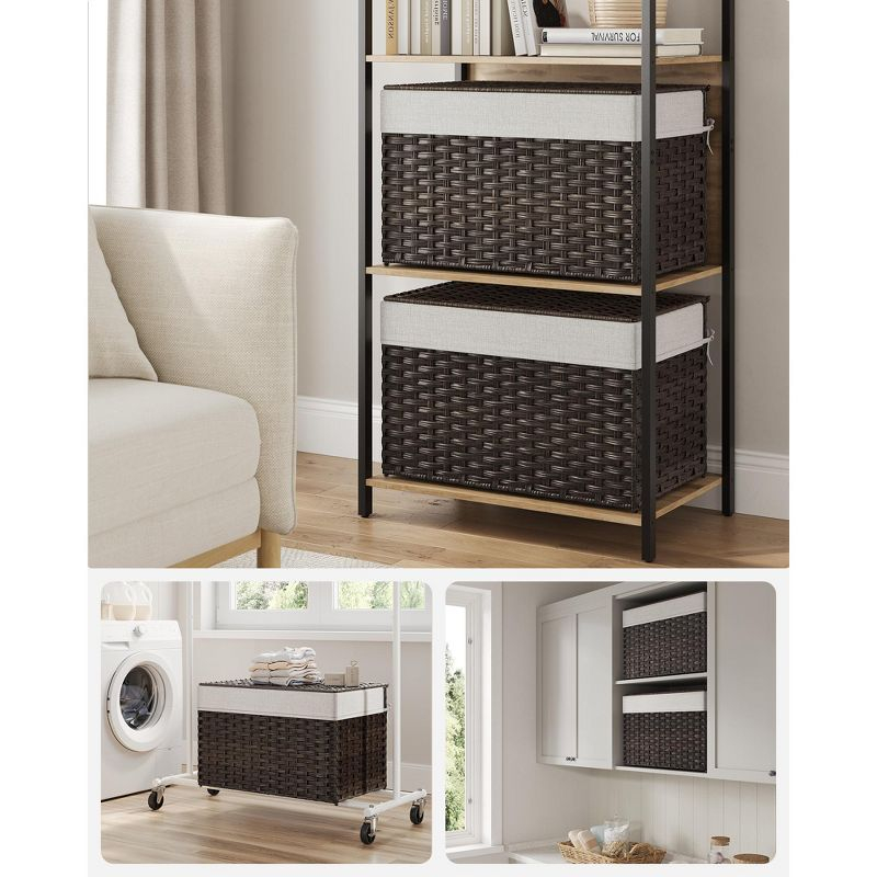 SONGMICS Storage Basket with Lid, 27.7 Gallon (105L) Storage Bin, Woven Blanket Storage Basket with Handles, Foldable, Removable Liner Brown