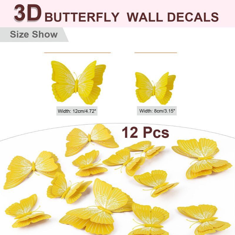Unique Bargains Room 3D Butterfly Wall Stickers 12 Pcs Yellow