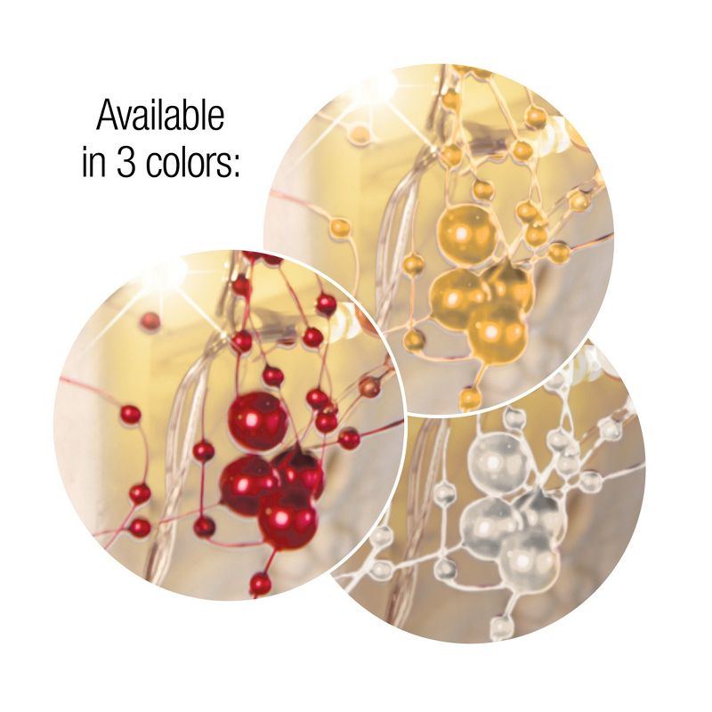 Collections Etc Lighted Berry-Beaded Holiday Garland Silver