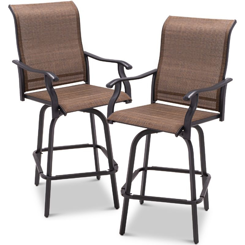 Best Choice Products Set of 2 Outdoor Swivel Bar Stools, Patio Barstool Chairs w/ 360 Rotation, All-Weather Mesh - Brown