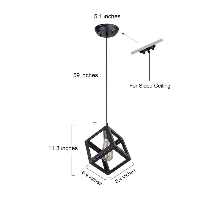 LNC Pict 1-Lights 6.4" Farmhouse Geometric Mini Pendant  Lights, Matte Black