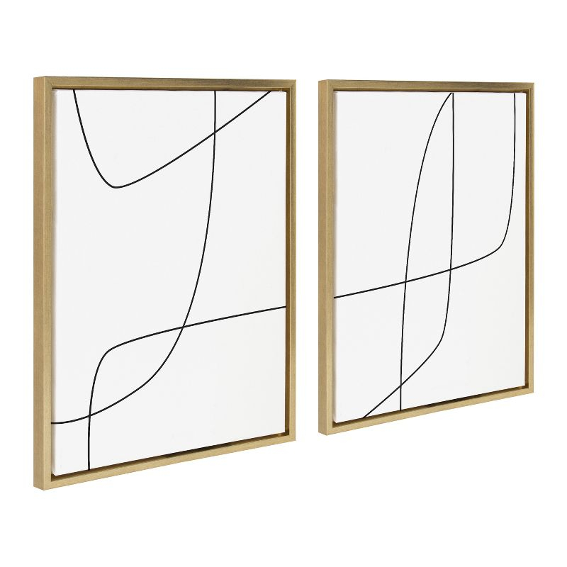 Kate and Laurel Sylvie Modern Line Abstract 3 and 4 Black and White Framed Canvas by The Creative Bunch Studio, 2 Piece 18x24, Bright Gold