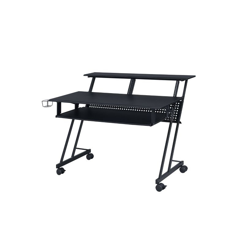 Acme Furniture Suitor Computer Desk Black: 38" Height, Metal Frame, Veneer Surface, Hutch Storage