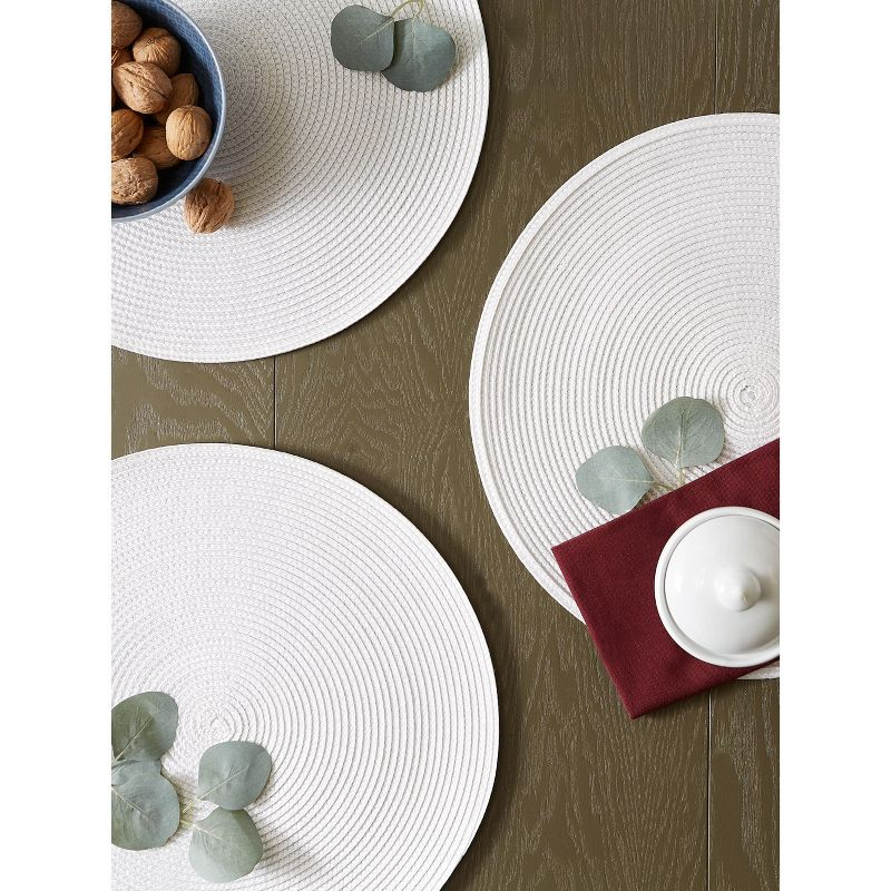 DII Solid Woven Placemat Set 6 Piece, White, 15" Dia