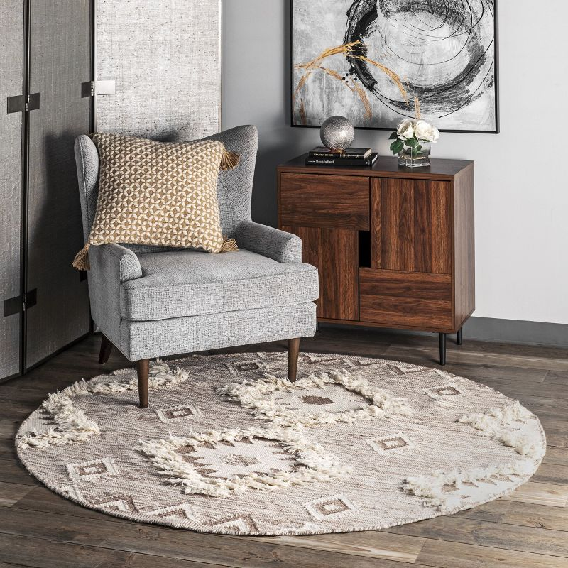 Nuloom Savannah Geometric 6 Round Wool Indoor Area Rug for Living Room Bedroom Dining Room Kitchen, Beige/Ivory