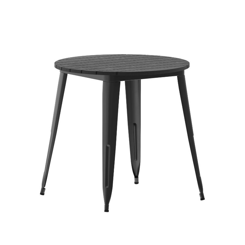 Merrick Lane Indoor/Outdoor Dining Table, 30" Round All Weather Black Poly Resin Top with Black Steel Base
