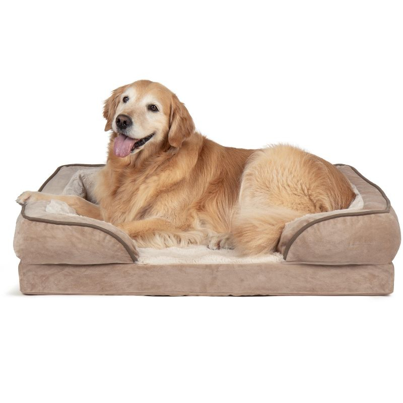 FurHaven Velvet Waves Perfect Comfort Cooling Gel Sofa Dog Bed - Large, Brownstone